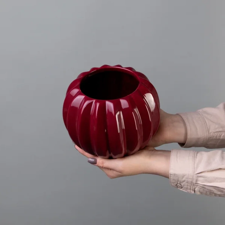 Кашпо керамика  бордовый фото 2